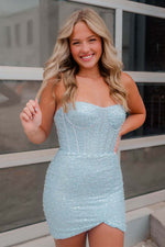 Load image into Gallery viewer, Sequin Strapless Homecoming Dress with Corset Bodice
