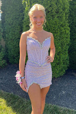 Load image into Gallery viewer, Sequin Strapless Corset Homecoming Dress
