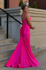 Load image into Gallery viewer, Square Neck Sheer Bodice Prom Dress with Side Slit
