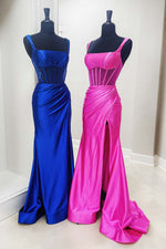 Load image into Gallery viewer, Square Neck Sheer Bodice Prom Dress with Side Slit
