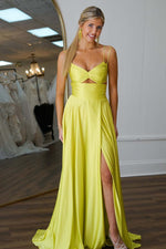 Load image into Gallery viewer, A-Line Spaghetti Strips Keyhole Prom Dress with Slit
