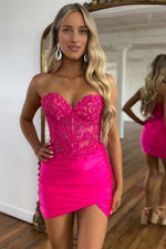 Load image into Gallery viewer, Lace Corset Ruched Homecoming Dress
