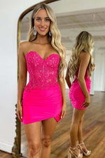 Load image into Gallery viewer, Lace Corset Ruched Homecoming Dress
