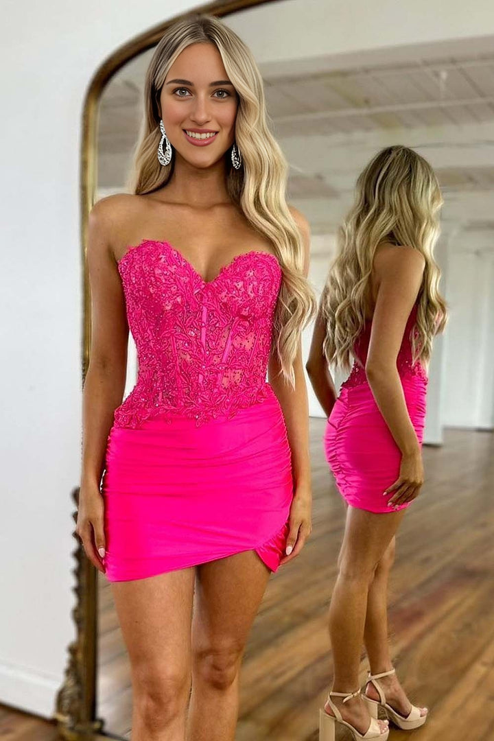 Lace Corset Ruched Homecoming Dress
