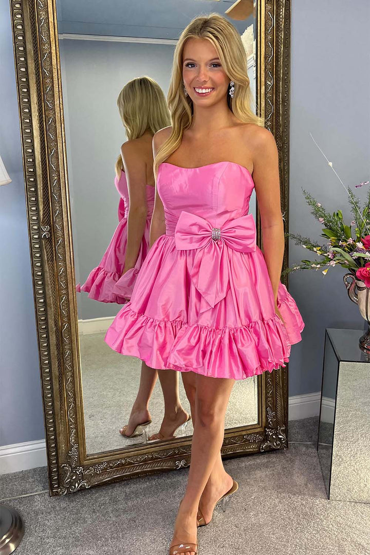 A-Line Strapless Homecoming Dress with Bow