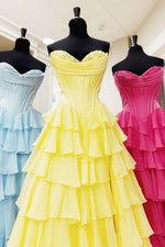 Load image into Gallery viewer, Strapless Corset Bodice Tiered Ruffle Prom Dress with Slit
