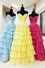 Load image into Gallery viewer, Strapless Corset Bodice Tiered Ruffle Prom Dress with Slit
