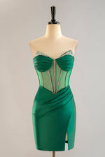 Load image into Gallery viewer, Strapless Sheer Corset Bodice Homecoming Dress with Beading
