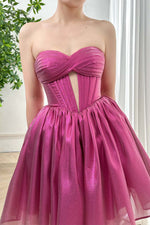 Load image into Gallery viewer, Fuchsia Corset Sweetheart Homecoming Dress with Keyhole
