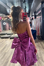 Load image into Gallery viewer, Fuchsia Strapless Bow Homecoming Dress
