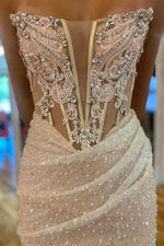 Load image into Gallery viewer, Bead Embroidery Strapless Homecoming Dress with Sheer Corset Bodice
