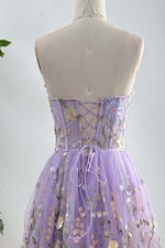 Load image into Gallery viewer, Lilac Strapless Flowers Homecoming Dress
