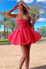 Load image into Gallery viewer, Strapless Sheer Corset Bodice Homecoming Dress
