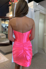 Load image into Gallery viewer, Sheath Strapless Bright Pink Homecoming Dress
