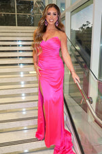 Load image into Gallery viewer, Bright Pink Strapless Prom Drss with Side Slit
