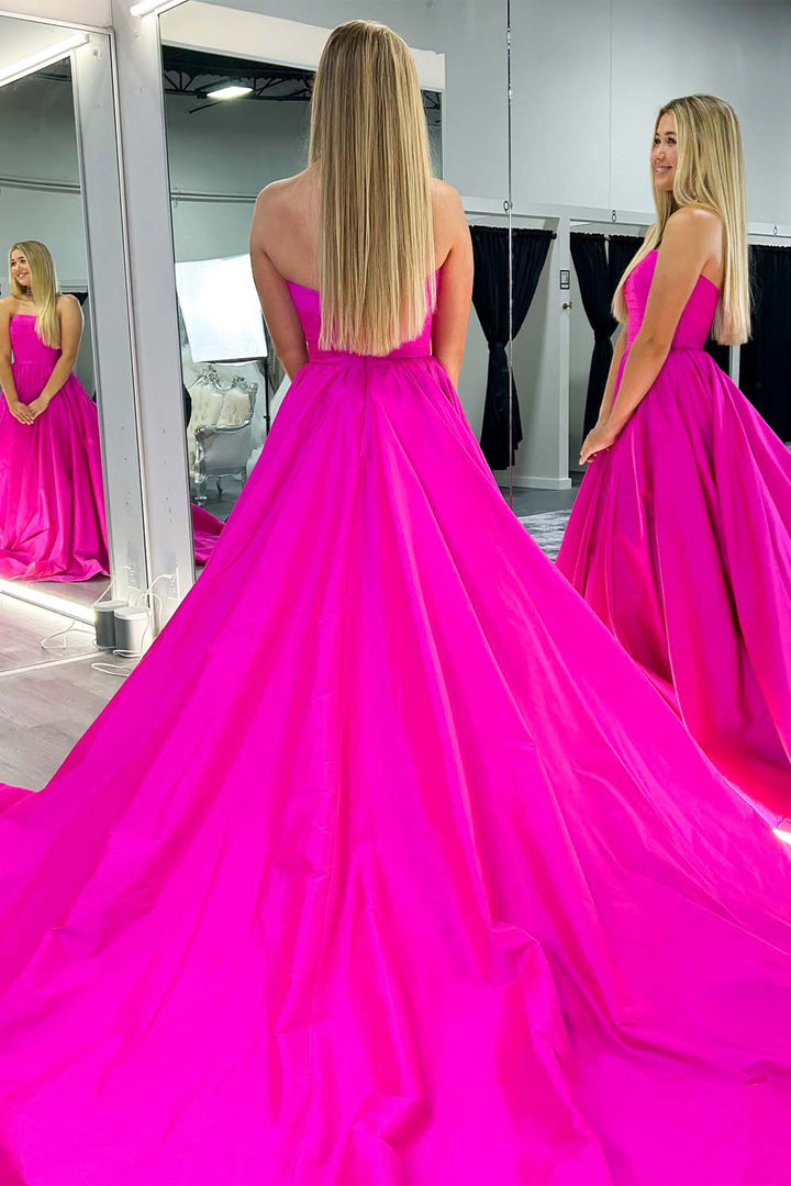 Strapless Hot Pink Prom Dress