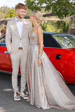 Load image into Gallery viewer, Strapless Silver Prom Dress
