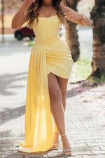 Load image into Gallery viewer, Strapless Corset Bodice Yellow Homecoming Dress

