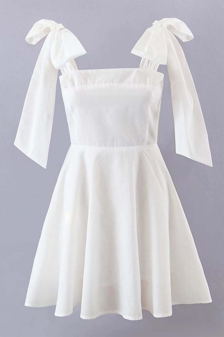 White Shoulder Bow Tie Dress