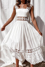 Load image into Gallery viewer, Lace Insert Ruffle White Dress
