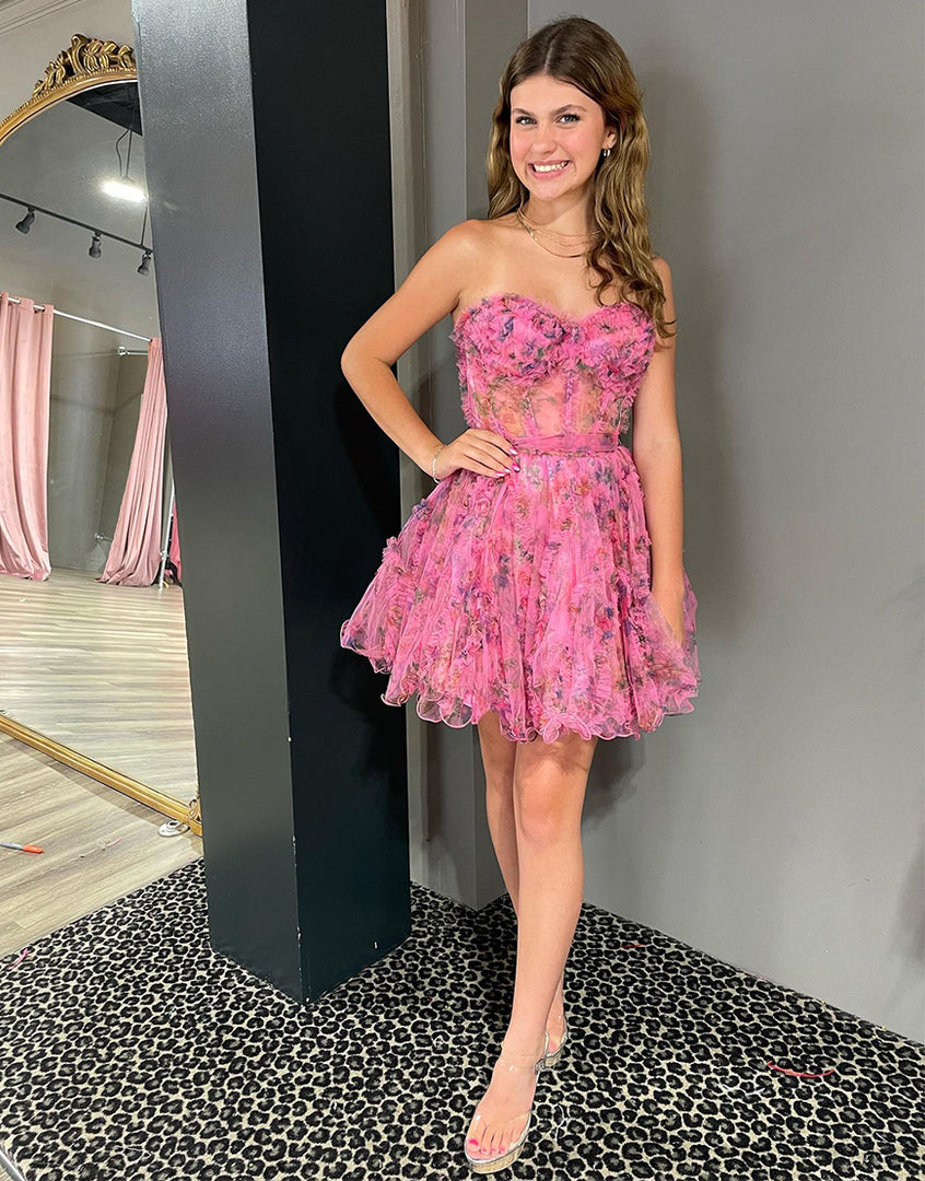 Tulle Sweetheart Floral Homecoming Dress with Ruffle