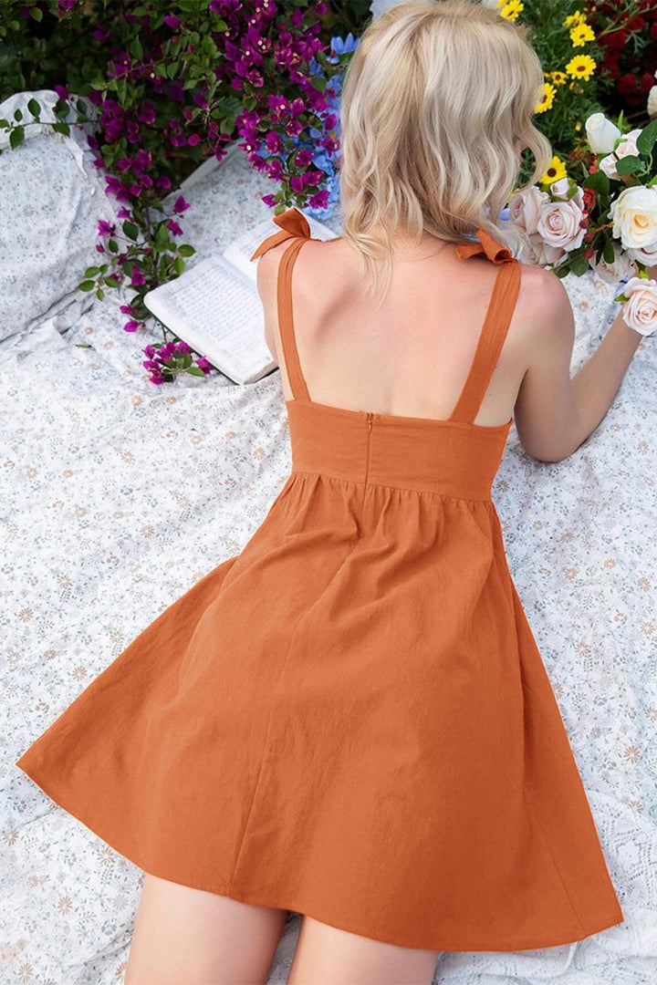 Tie Shoulder Flared Short Dress