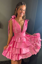 Load image into Gallery viewer, Tiered Homecoming Dress with Strap Bow
