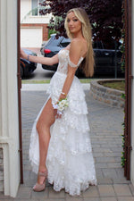 Load image into Gallery viewer, White Slit Ruffle Prom Dress with Sequin
