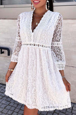 Load image into Gallery viewer, Lace V-Neck Mini Dress with Sleeves
