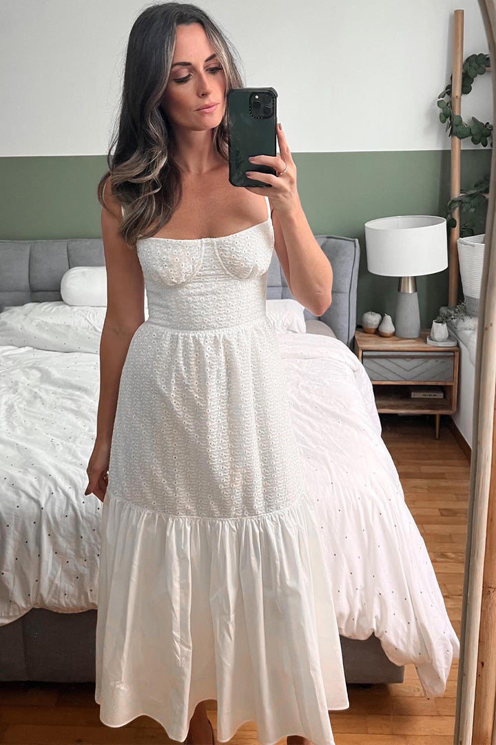 White Broderie Midi Dress