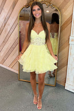 Load image into Gallery viewer, Sweetheart Ruffle Homecoming Dress with Lace
