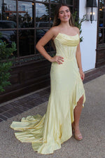 Load image into Gallery viewer, Strapless Corset Bodice Fitted Prom Dress with Ruffle Slit
