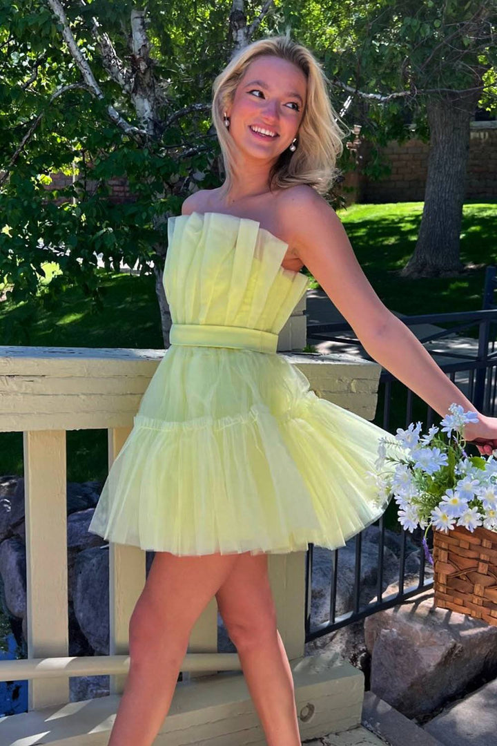Cute Strapless Yellow Homecoming Dress