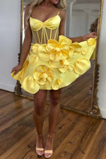 Load image into Gallery viewer, A-Line Sheer Corset Bodice Flowers Homecoming Dress
