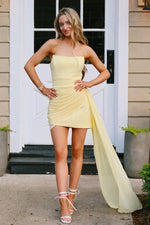 Load image into Gallery viewer, Yellow Mini Homecoming Dress with Flowing Sash
