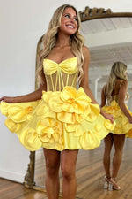 Load image into Gallery viewer, A-Line Sheer Corset Bodice Flowers Homecoming Dress
