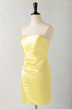 Load image into Gallery viewer, Strapless Satin Homecoming Dress with Slit
