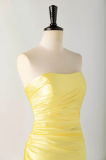 Load image into Gallery viewer, Strapless Satin Homecoming Dress with Slit
