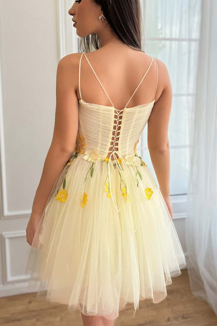 Straps Flowers Homecoming Dress
