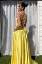 Load image into Gallery viewer, Corset Side Slit Satin Prom Dress
