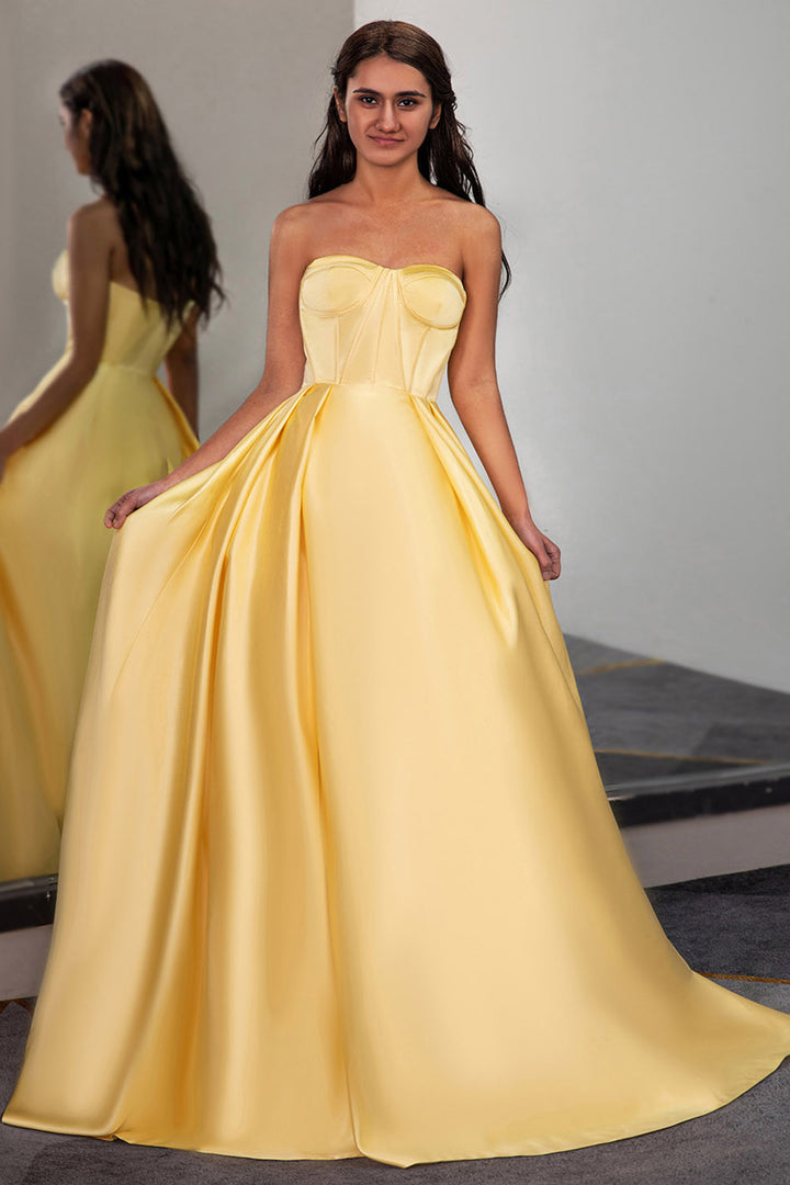 Yellow Sweetheart Prom Ball Gown