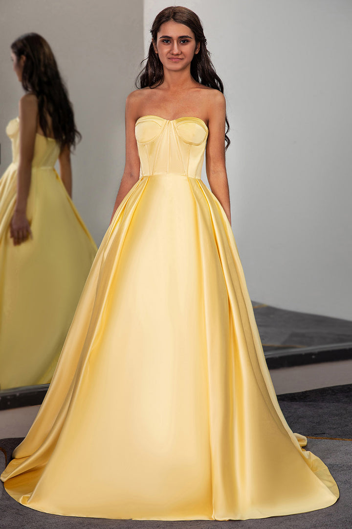 Yellow Sweetheart Prom Ball Gown