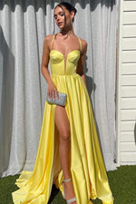 Load image into Gallery viewer, Corset Side Slit Satin Prom Dress
