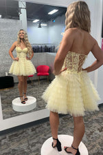 Load image into Gallery viewer, Tulle Tiered Strapless Homecoming Dress with Lace
