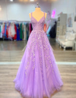 Load image into Gallery viewer, Lilac Appliques Long Unique Prom Dress
