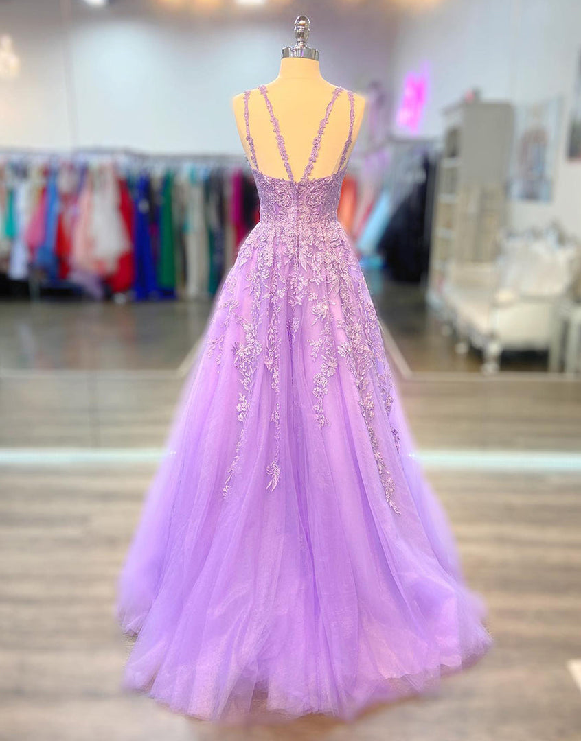 Lilac Appliques Long Unique Prom Dress