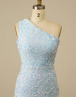 Load image into Gallery viewer, One Shoulder Tight Light Blue Homecoming Dress
