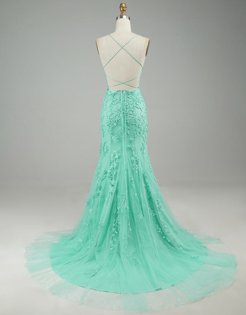 Mermaid Mint Green Backless Tight Prom Dress