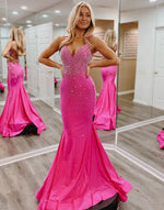 Load image into Gallery viewer, Mermaid Hot Pink Beaded Prom Dress
