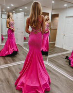 Load image into Gallery viewer, Mermaid Hot Pink Beaded Prom Dress
